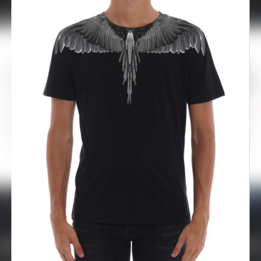 Marcelo Burlon Tee Collar Wing Black Graphic Men's T Shirt